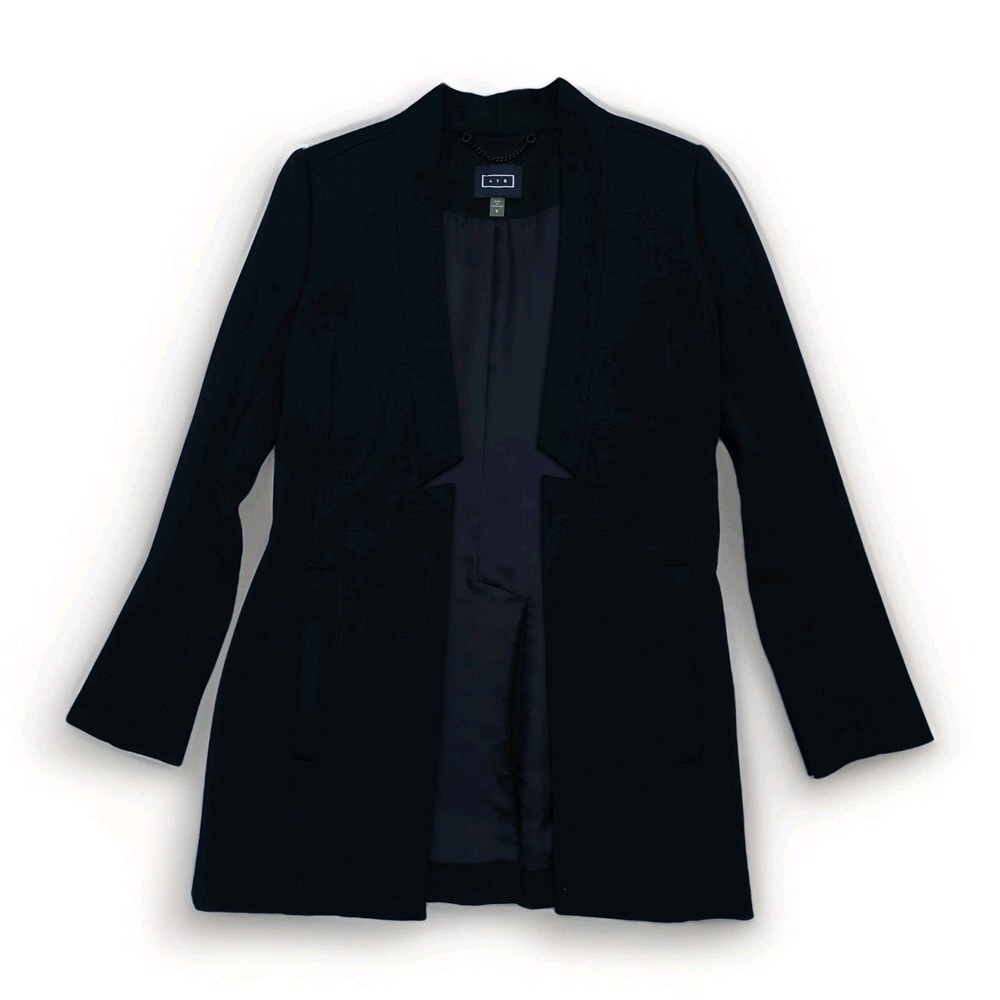 AYR The Coup Blazer Womens 4 Black Notch Cut Out Open Front Jacket Career Luxury